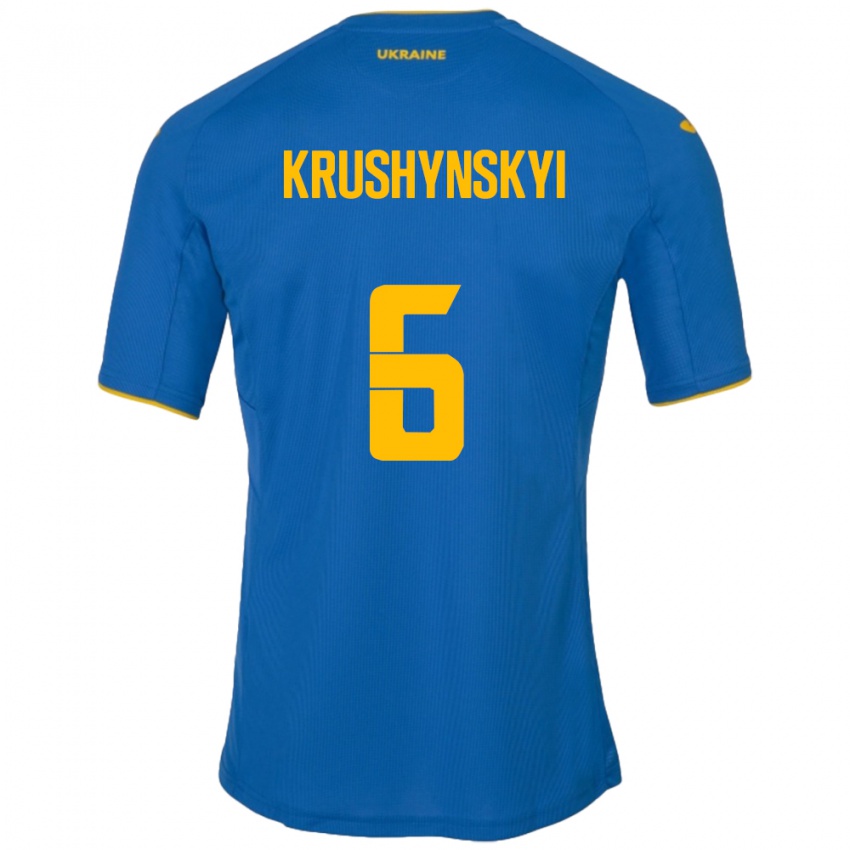 Kinder Ukraine Borys Krushynskyi #6 Blau Auswärtstrikot Trikot 24-26 T-Shirt