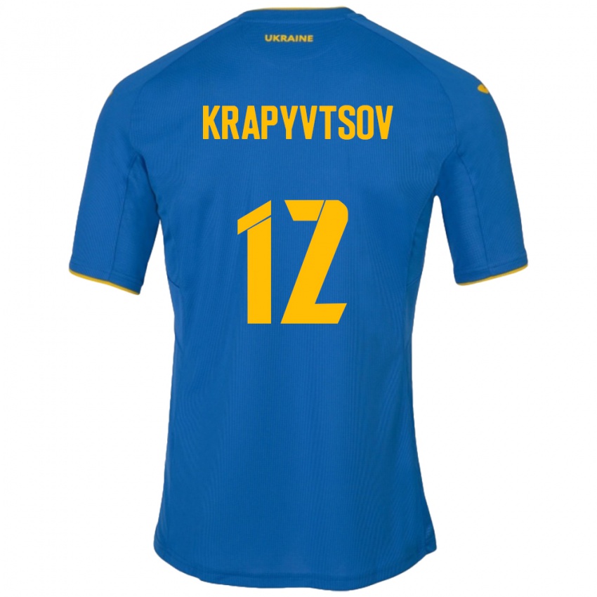 Kinder Ukraine Vladyslav Krapyvtsov #12 Blau Auswärtstrikot Trikot 24-26 T-Shirt