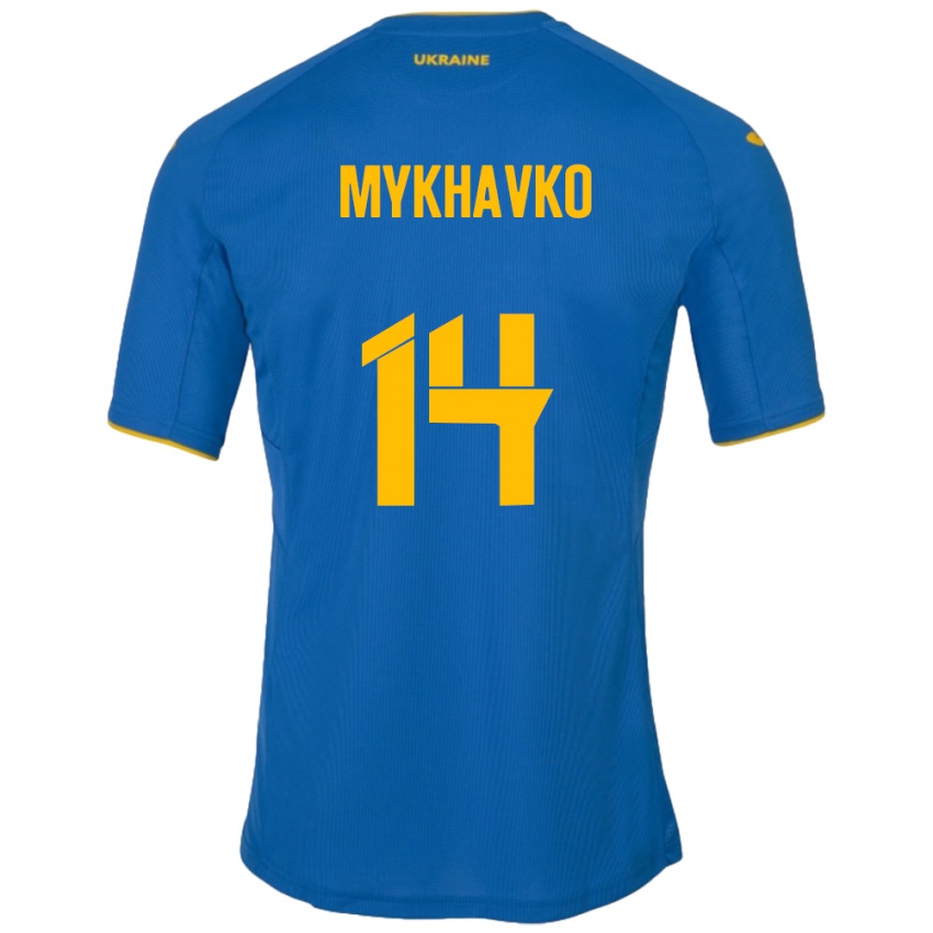 Kinder Ukraine Taras Mykhavko #14 Blau Auswärtstrikot Trikot 24-26 T-Shirt