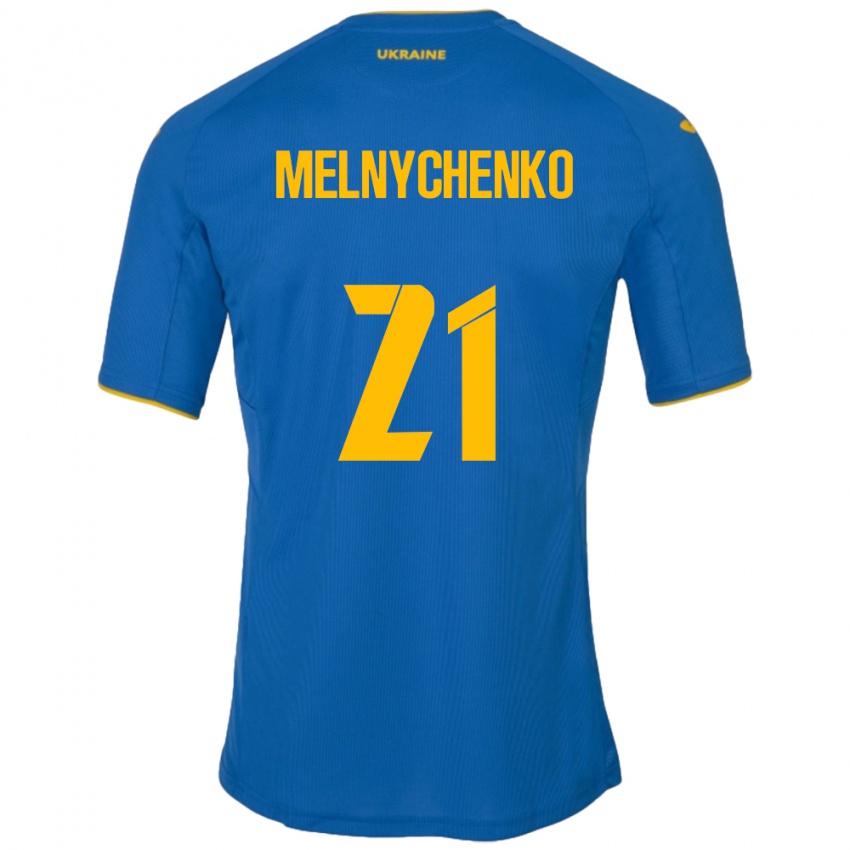 Kinder Ukraine Maksym Melnychenko #21 Blau Auswärtstrikot Trikot 24-26 T-Shirt