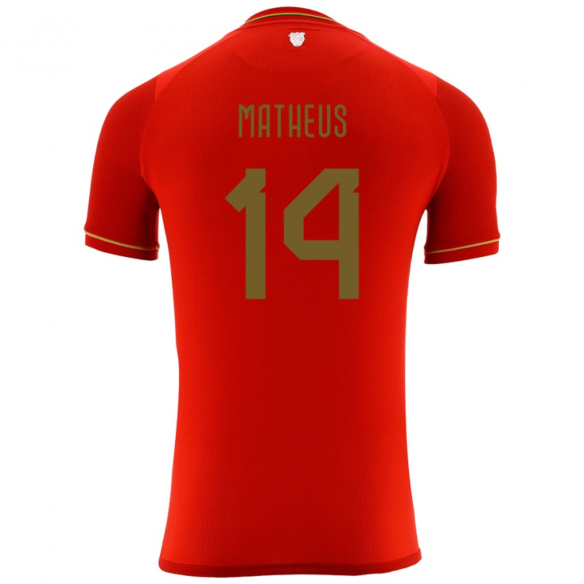 Kinder Bolivien Robson Matheus #14 Rot Auswärtstrikot Trikot 24-26 T-Shirt