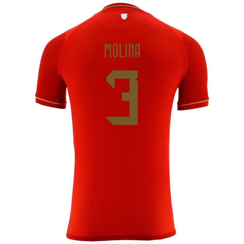 Kinder Bolivien Iván Molina #3 Rot Auswärtstrikot Trikot 24-26 T-Shirt