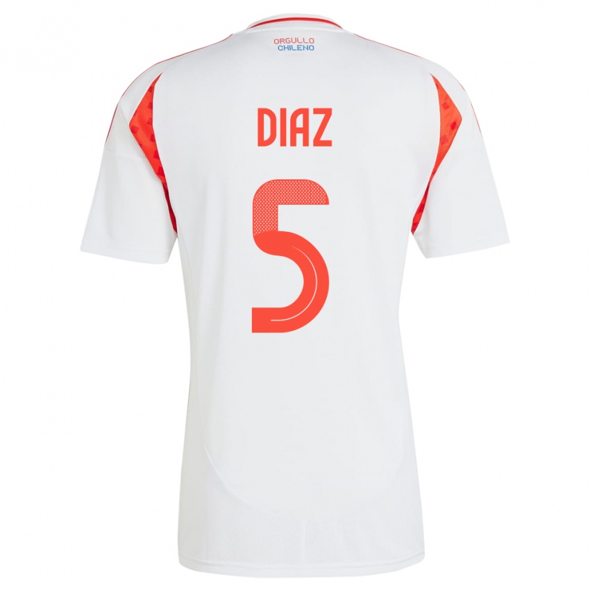 Kinder Chile Paulo Díaz #5 Weiß Auswärtstrikot Trikot 24-26 T-Shirt