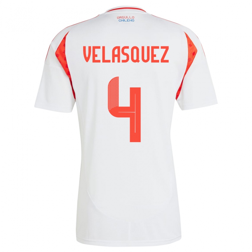 Kinder Chile Lucas Velásquez #4 Weiß Auswärtstrikot Trikot 24-26 T-Shirt