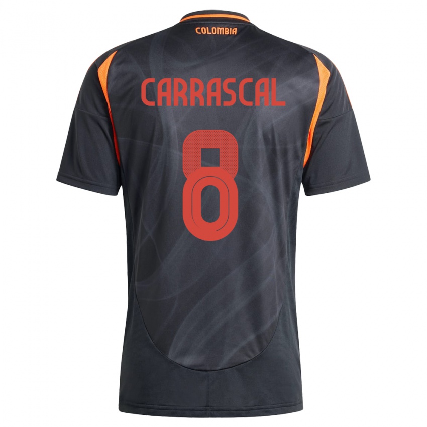 Kinder Kolumbien Jorge Carrascal #8 Schwarz Auswärtstrikot Trikot 24-26 T-Shirt