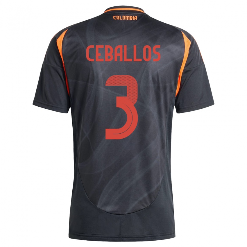 Kinder Kolumbien Brayan Ceballos #3 Schwarz Auswärtstrikot Trikot 24-26 T-Shirt