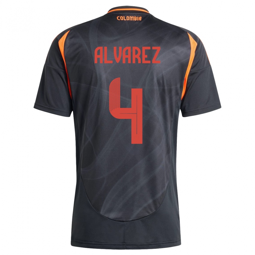 Kinder Kolumbien Fernando Álvarez #4 Schwarz Auswärtstrikot Trikot 24-26 T-Shirt