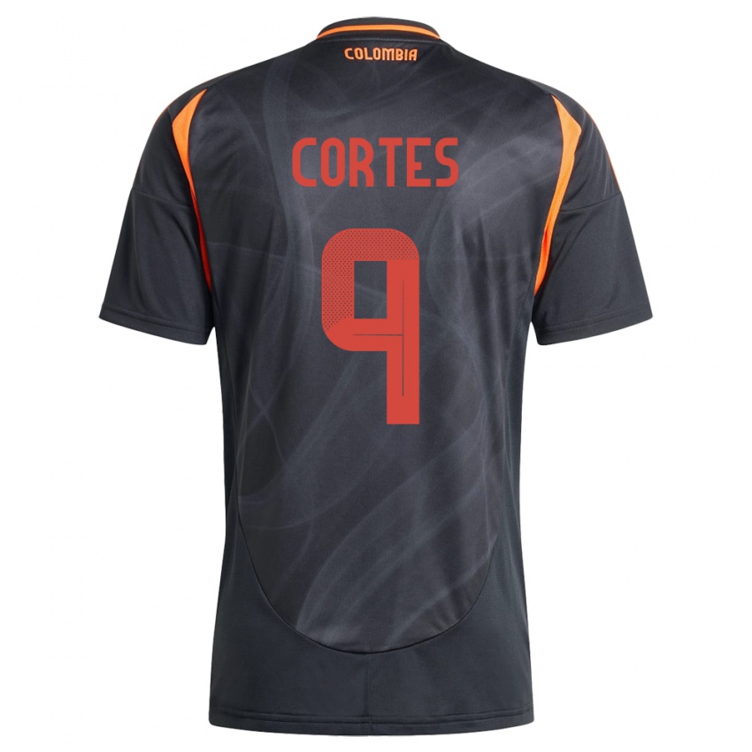 Kinder Kolumbien Carlos Cortés #9 Schwarz Auswärtstrikot Trikot 24-26 T-Shirt