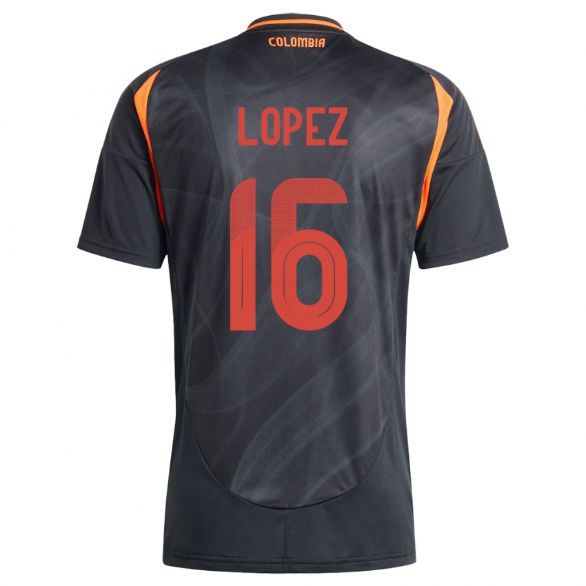 Kinder Kolumbien William López #16 Schwarz Auswärtstrikot Trikot 24-26 T-Shirt