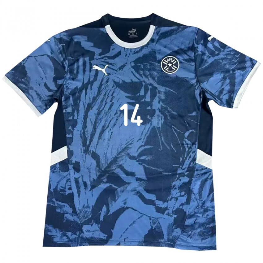 Kinder Paraguay Fernando Román #14 Blau Auswärtstrikot Trikot 24-26 T-Shirt