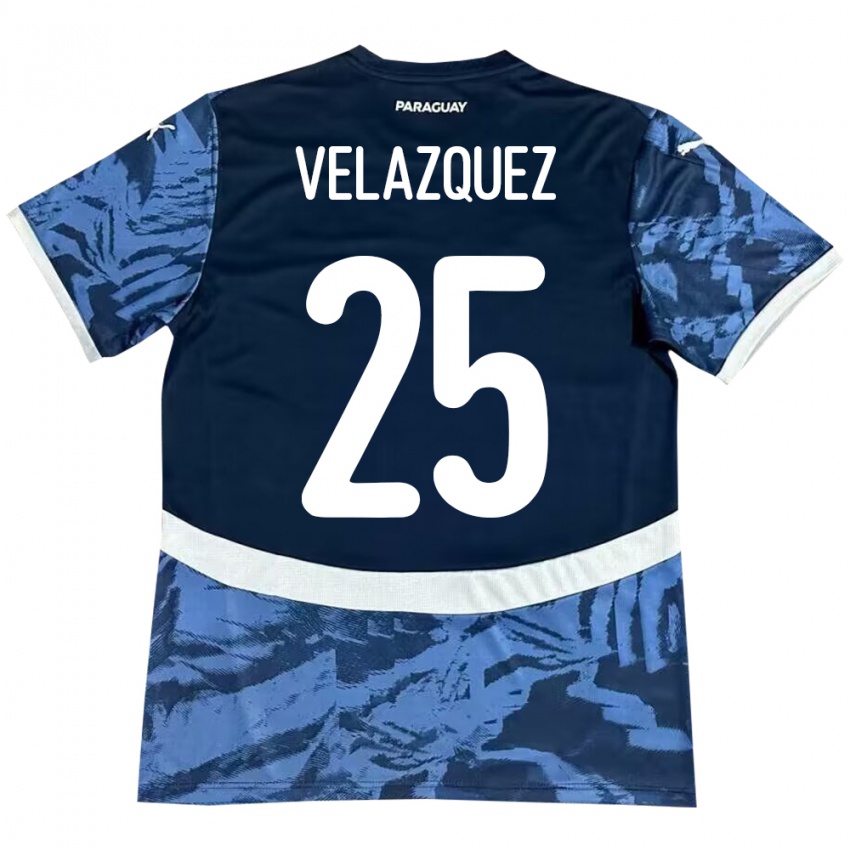 Kinder Paraguay Gustavo Velázquez #25 Blau Auswärtstrikot Trikot 24-26 T-Shirt