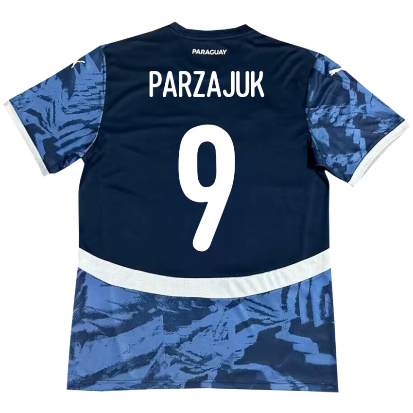 Kinder Paraguay Kevin Parzajuk #9 Blau Auswärtstrikot Trikot 24-26 T-Shirt