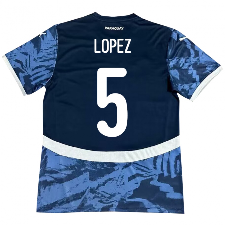 Kinder Paraguay Óscar López #5 Blau Auswärtstrikot Trikot 24-26 T-Shirt