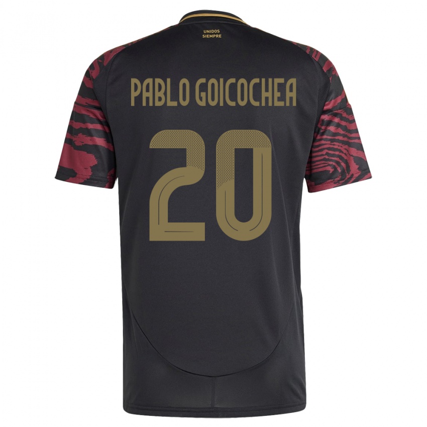 Kinder Peru Juan Pablo Goicochea #20 Schwarz Auswärtstrikot Trikot 24-26 T-Shirt