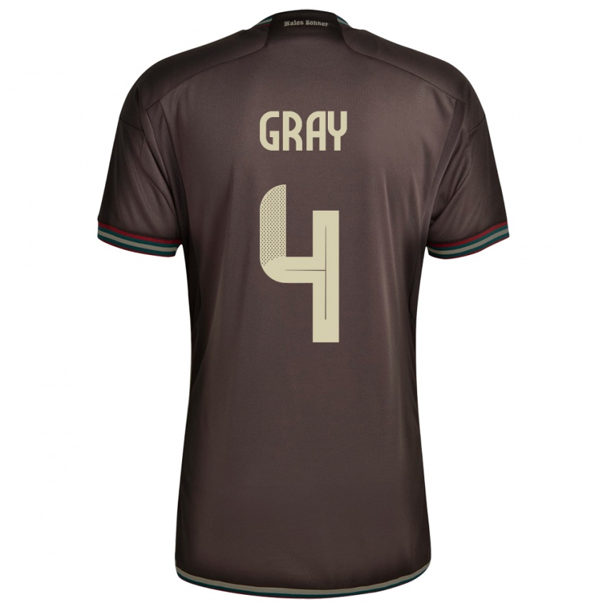 Kinder Jamaika Tayvon Gray #4 Nachtbraun Auswärtstrikot Trikot 24-26 T-Shirt