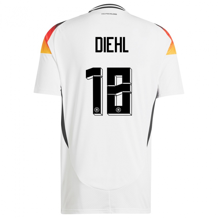 Herren Deutschland Justin Diehl #18 Weiß Heimtrikot Trikot 24-26 T-Shirt