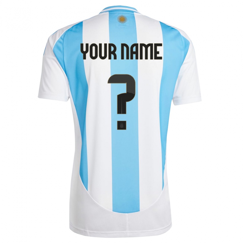 Herren Argentinien Ihren Namen #0 Weiß Blau Heimtrikot Trikot 24-26 T-Shirt