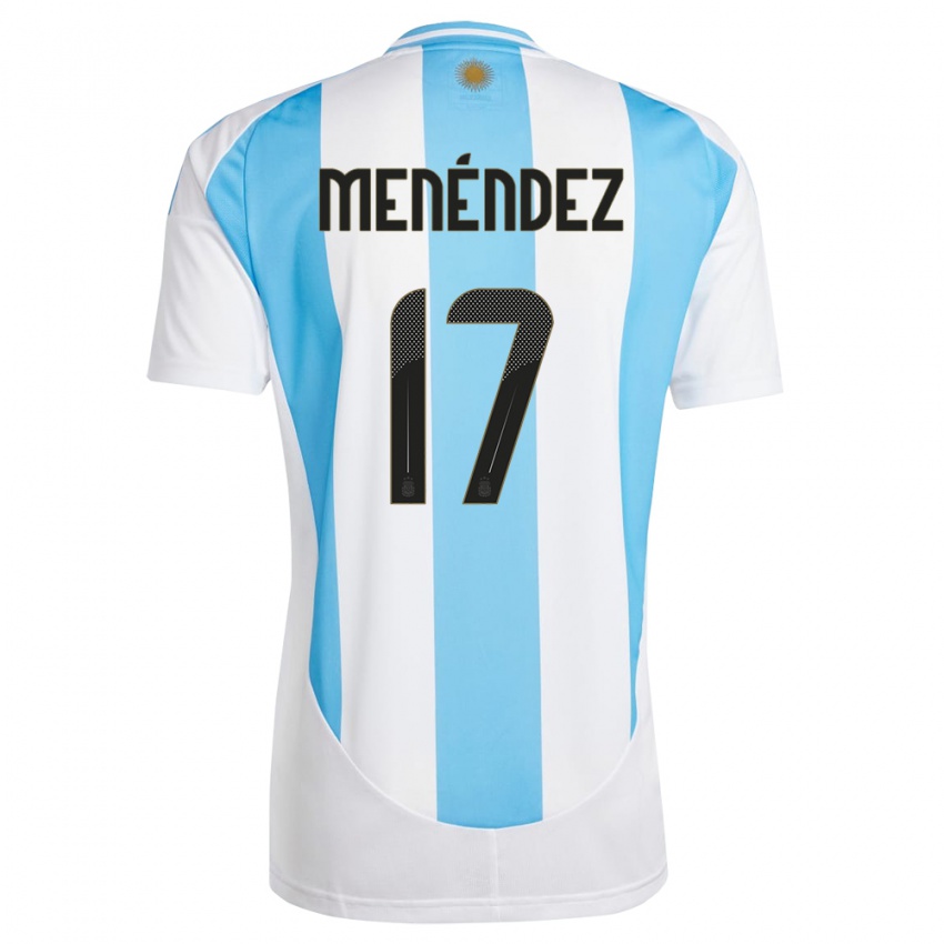 Herren Argentinien Milagros Menendez #17 Weiß Blau Heimtrikot Trikot 24-26 T-Shirt