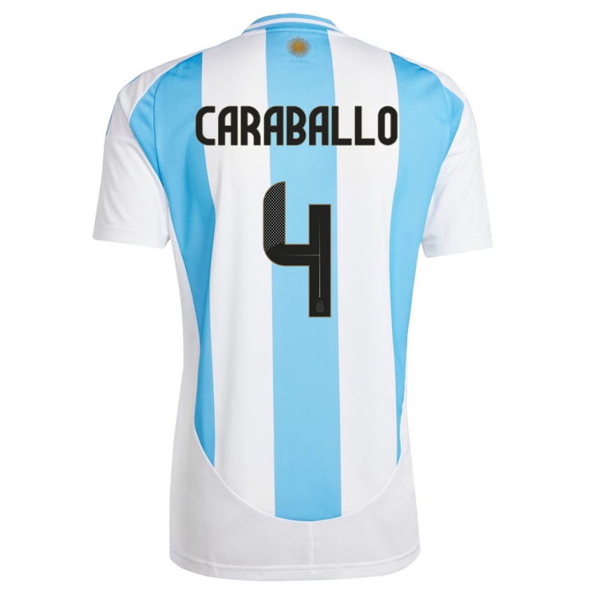 Herren Argentinien Brian Caraballo #4 Weiß Blau Heimtrikot Trikot 24-26 T-Shirt