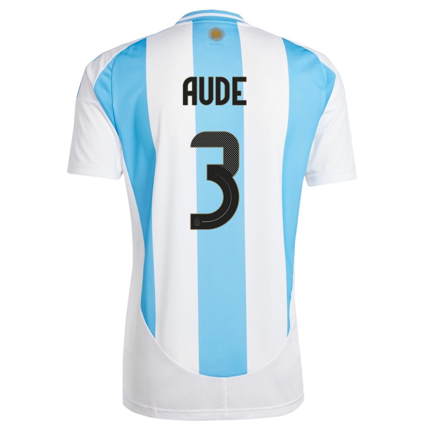 Herren Argentinien Julian Aude #3 Weiß Blau Heimtrikot Trikot 24-26 T-Shirt