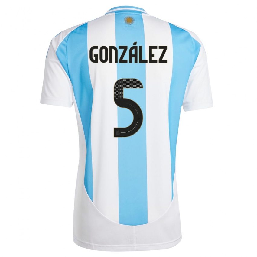 Herren Argentinien Maximiliano Gonzalez #5 Weiß Blau Heimtrikot Trikot 24-26 T-Shirt