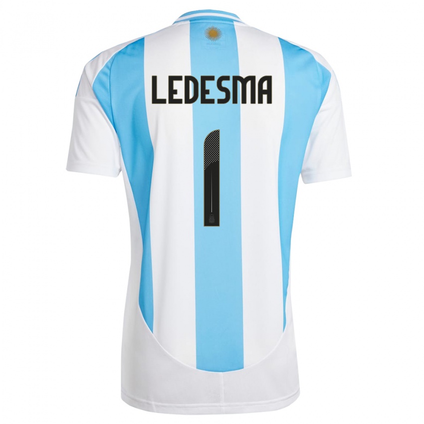 Herren Argentinien Jeremias Ledesma #1 Weiß Blau Heimtrikot Trikot 24-26 T-Shirt