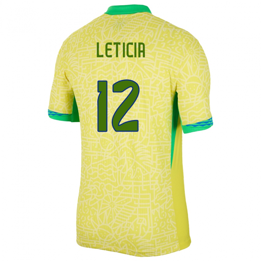 Herren Brasilien Leticia #12 Gelb Heimtrikot Trikot 24-26 T-Shirt