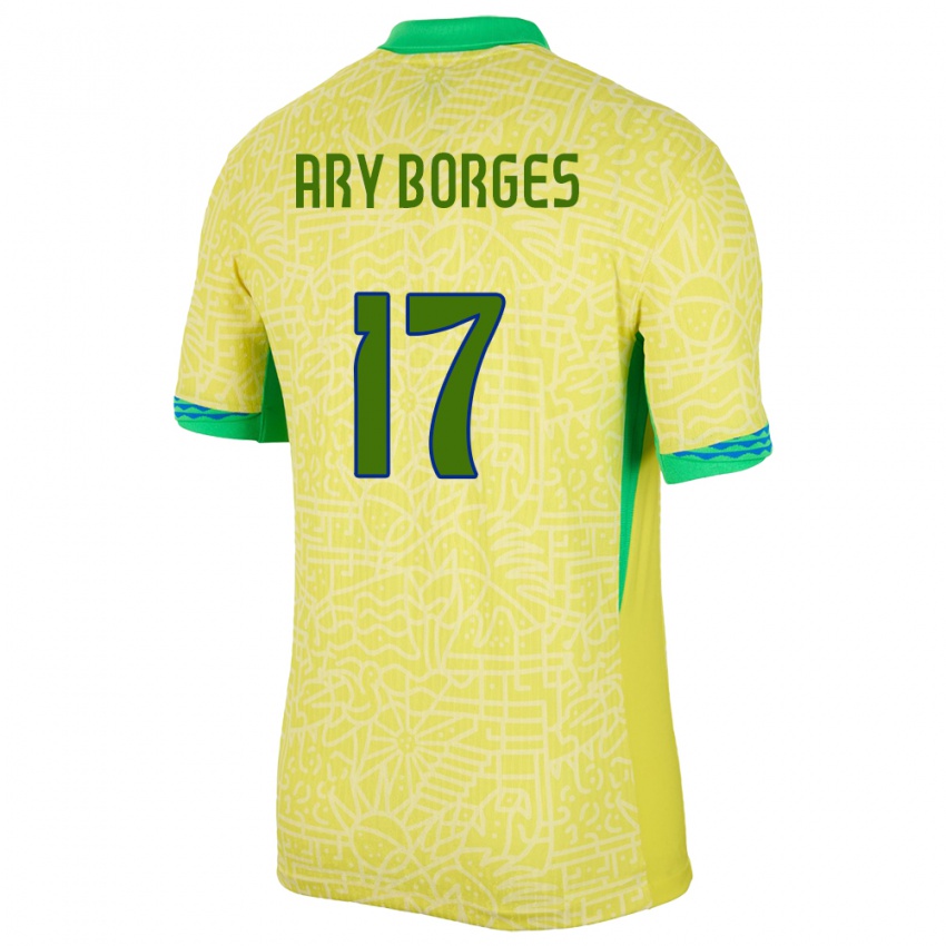 Herren Brasilien Ary Borges #17 Gelb Heimtrikot Trikot 24-26 T-Shirt