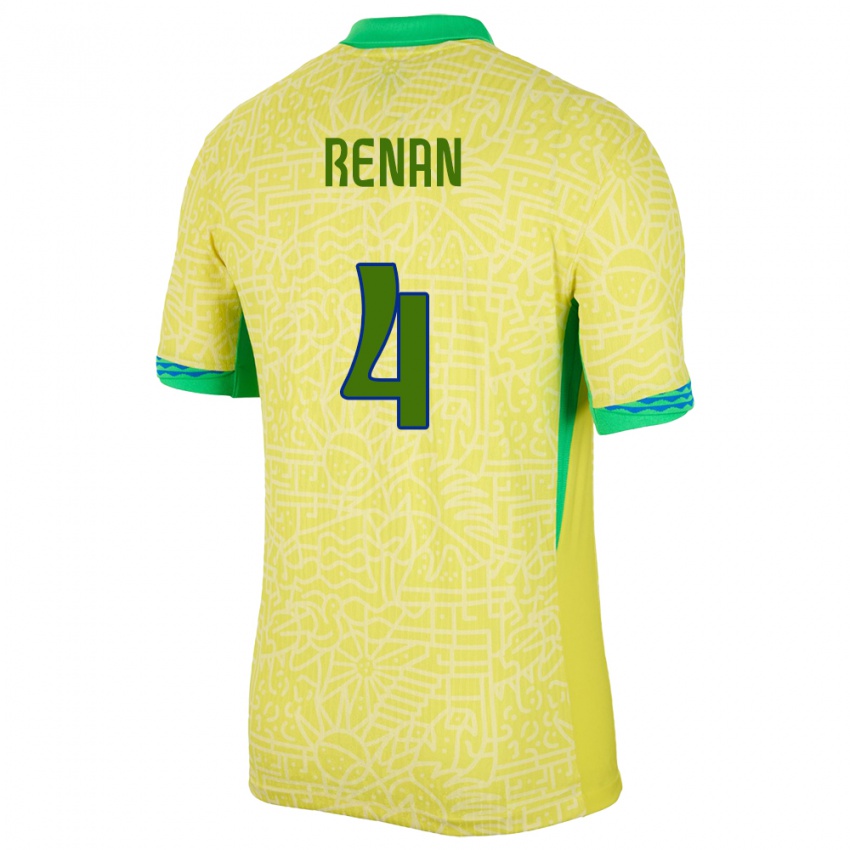 Herren Brasilien Robert Renan #4 Gelb Heimtrikot Trikot 24-26 T-Shirt