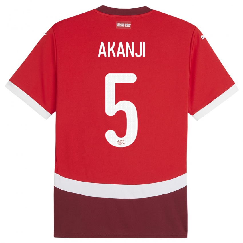 Herren Schweiz Manuel Akanji #5 Rot Heimtrikot Trikot 24-26 T-Shirt