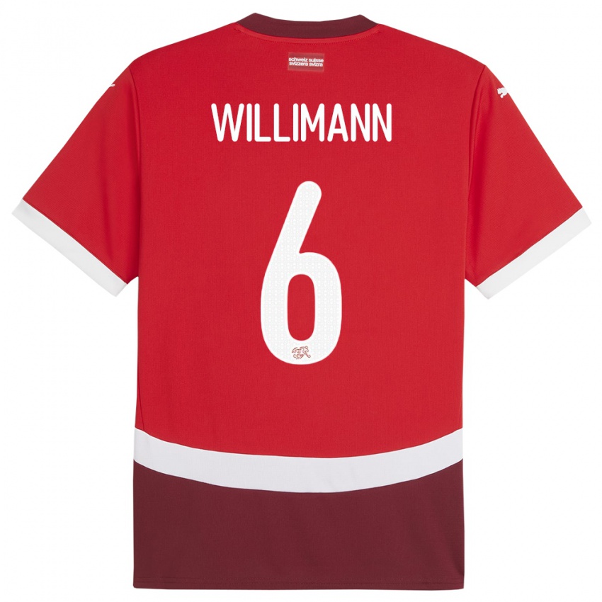 Herren Schweiz Mauricio Willimann #6 Rot Heimtrikot Trikot 24-26 T-Shirt