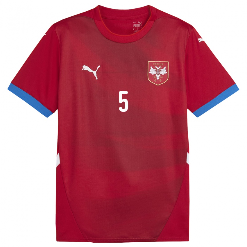 Herren Serbien Nemanja Maksimovic #5 Rot Heimtrikot Trikot 24-26 T-Shirt