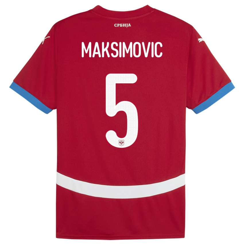 Herren Serbien Nemanja Maksimovic #5 Rot Heimtrikot Trikot 24-26 T-Shirt