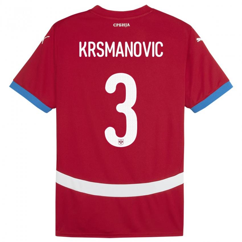 Herren Serbien Nemanja Krsmanovic #3 Rot Heimtrikot Trikot 24-26 T-Shirt