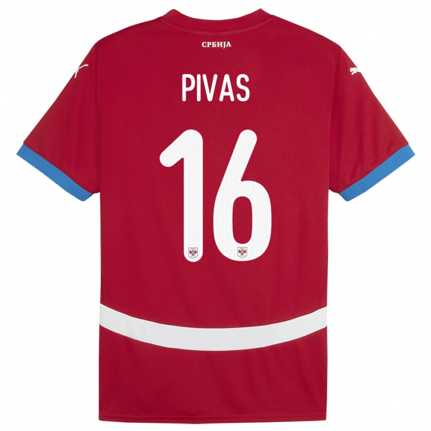 Herren Serbien Miodrag Pivas #16 Rot Heimtrikot Trikot 24-26 T-Shirt