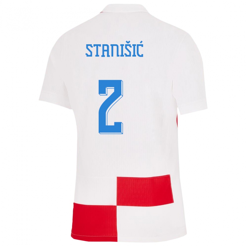 Herren Kroatien Josip Stanisic #2 Weiß Rot Heimtrikot Trikot 24-26 T-Shirt