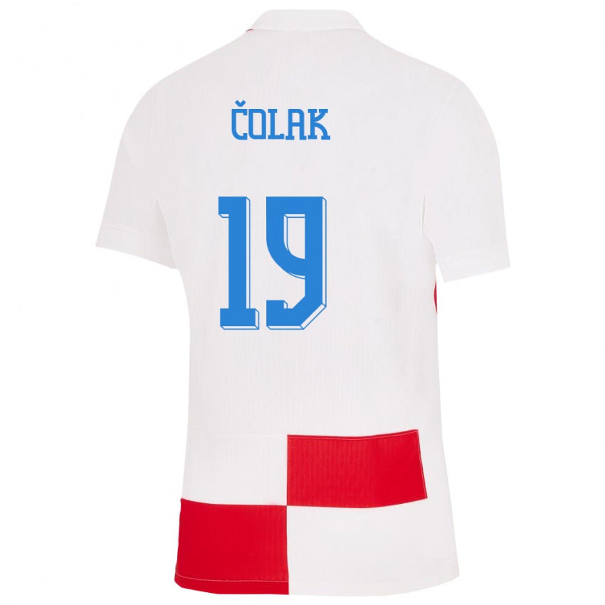 Herren Kroatien Antonio Colak #19 Weiß Rot Heimtrikot Trikot 24-26 T-Shirt