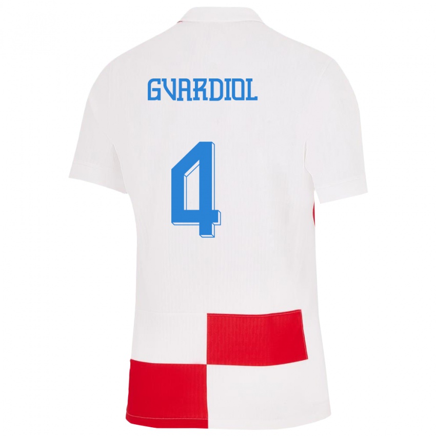 Herren Kroatien Josko Gvardiol #4 Weiß Rot Heimtrikot Trikot 24-26 T-Shirt