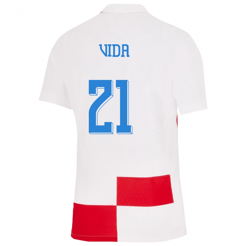 Herren Kroatien Domagoj Vida #21 Weiß Rot Heimtrikot Trikot 24-26 T-Shirt