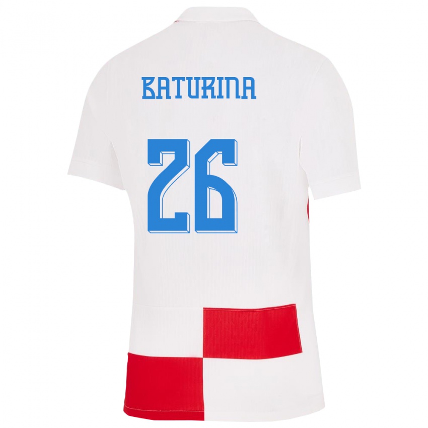 Herren Kroatien Martin Baturina #26 Weiß Rot Heimtrikot Trikot 24-26 T-Shirt