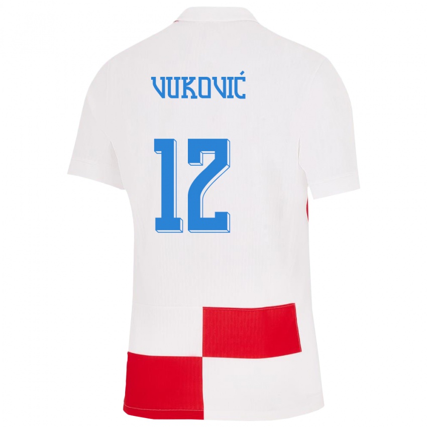 Herren Kroatien Ante Vukovic #12 Weiß Rot Heimtrikot Trikot 24-26 T-Shirt