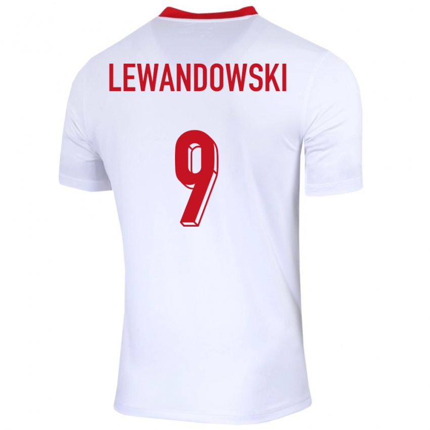 Herren Polen Robert Lewandowski #9 Weiß Heimtrikot Trikot 24-26 T-Shirt