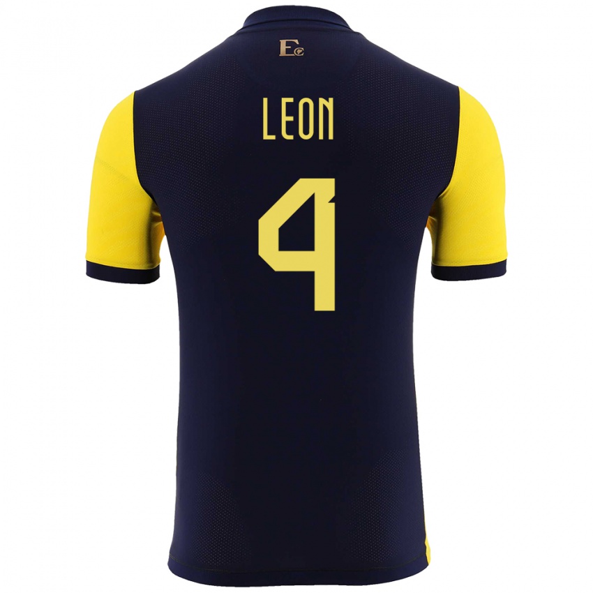 Herren Ecuador Fernando Leon #4 Gelb Heimtrikot Trikot 24-26 T-Shirt