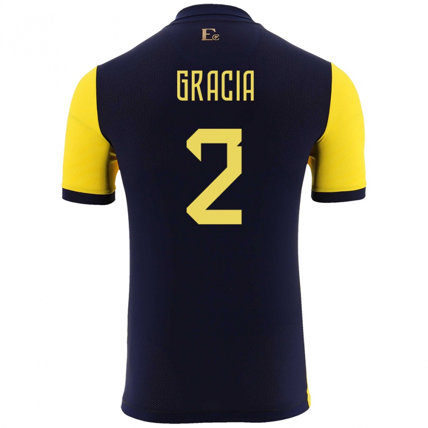 Herren Ecuador Ericka Gracia #2 Gelb Heimtrikot Trikot 24-26 T-Shirt