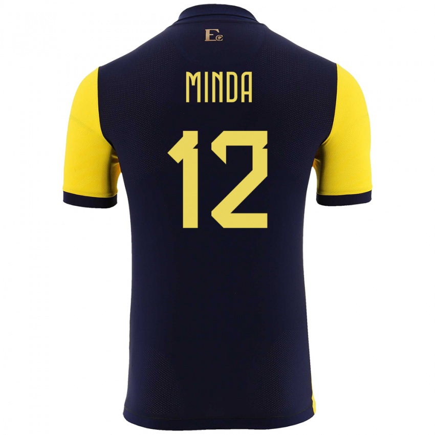 Herren Ecuador Ethan Minda #12 Gelb Heimtrikot Trikot 24-26 T-Shirt