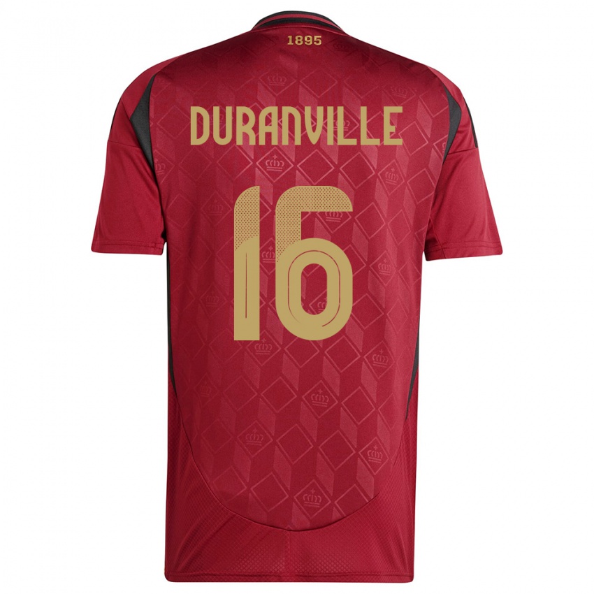 Herren Belgien Julien Duranville #16 Burgund Heimtrikot Trikot 24-26 T-Shirt