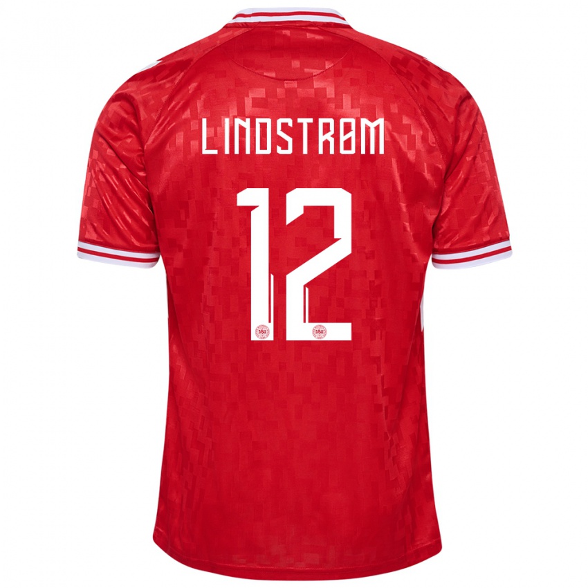 Herren Dänemark Jesper Lindstrom #12 Rot Heimtrikot Trikot 24-26 T-Shirt