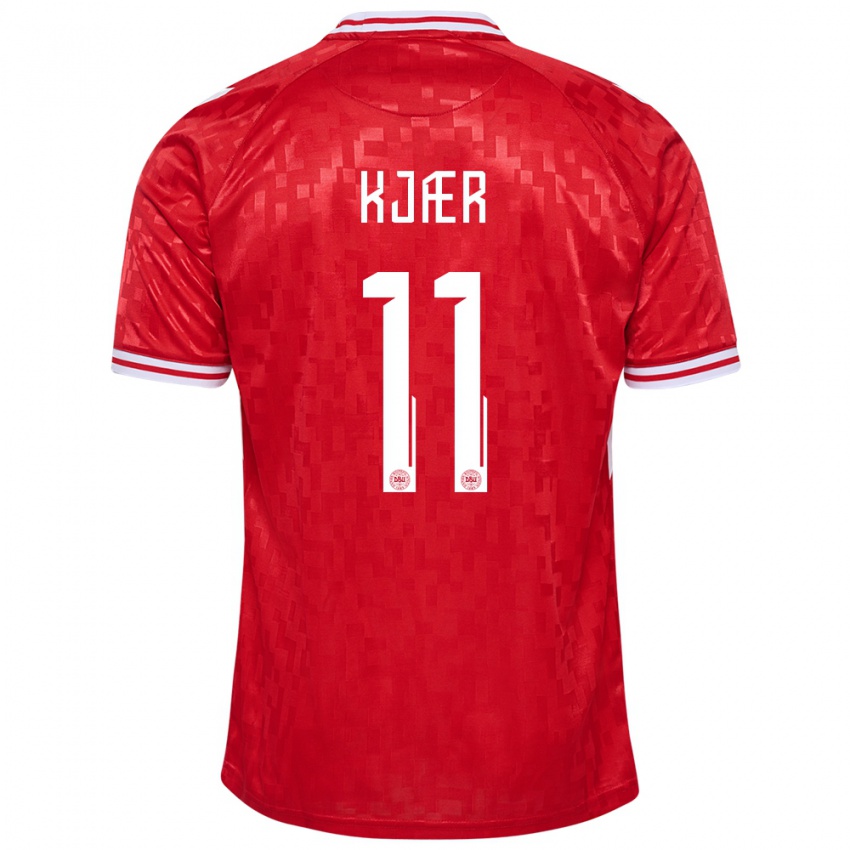 Herren Dänemark Jeppe Kjær #11 Rot Heimtrikot Trikot 24-26 T-Shirt