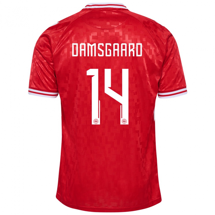 Herren Dänemark Mikkel Damsgaard #14 Rot Heimtrikot Trikot 24-26 T-Shirt