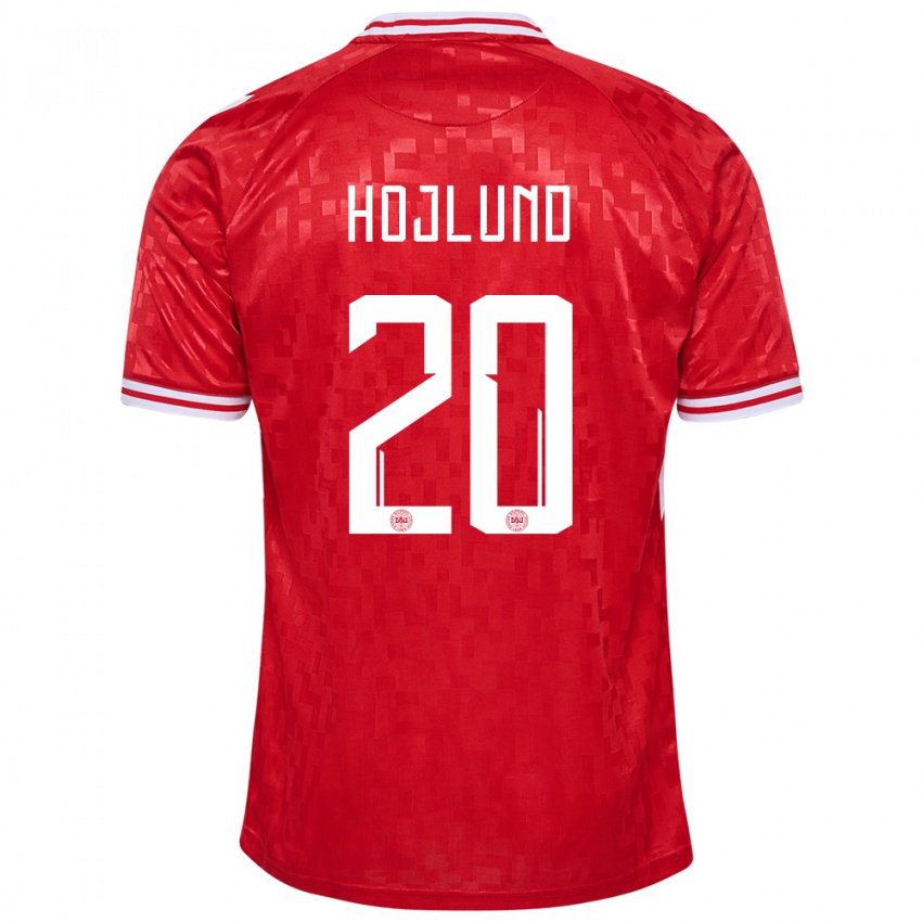 Herren Dänemark Rasmus Hojlund #20 Rot Heimtrikot Trikot 24-26 T-Shirt